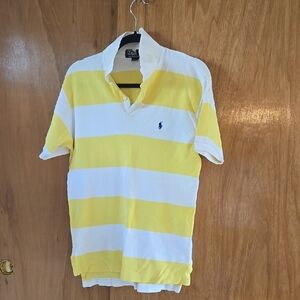 Polo by Ralph Lauren Men's Yellow and White Striped Polo Shirt